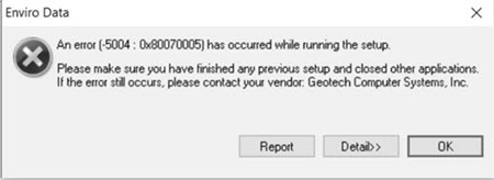 5004 error when installing Enviro Data