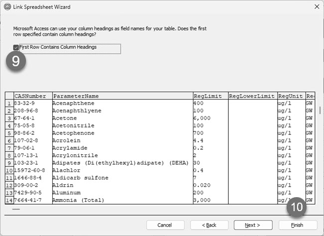 link spreadsheet wizard finish