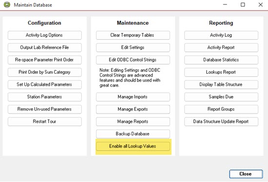 maintain database enable lookups