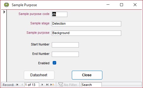 sample purpose lookup form