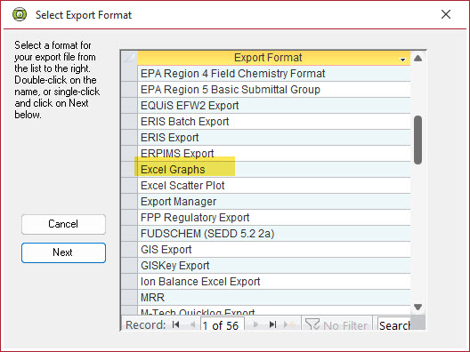 select export excel graphs